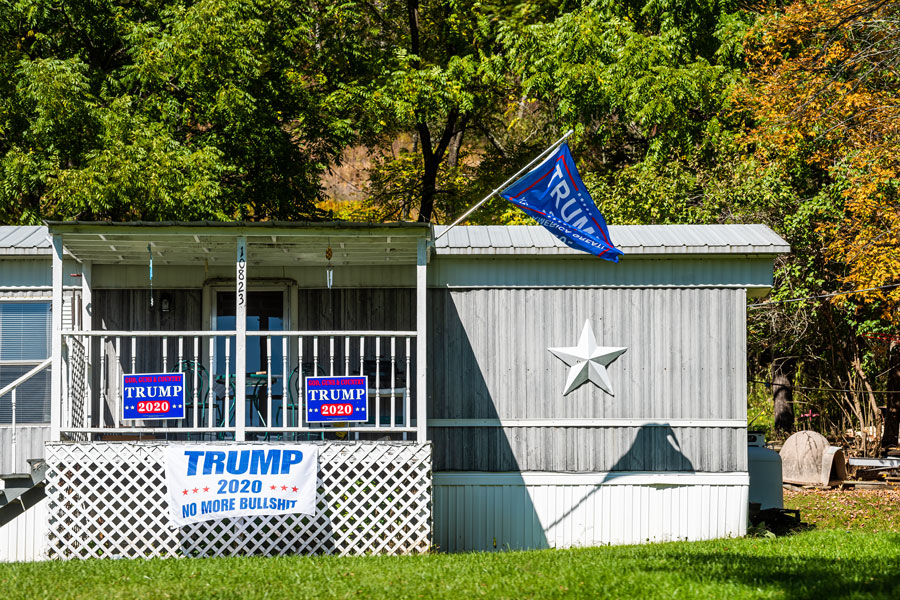 A home in a small rural countryside city of West Virginia with an election flag for President Trump. October 6, 2020. Editorial credit: Kristi Blokhin / Shutterstock.com, license. 