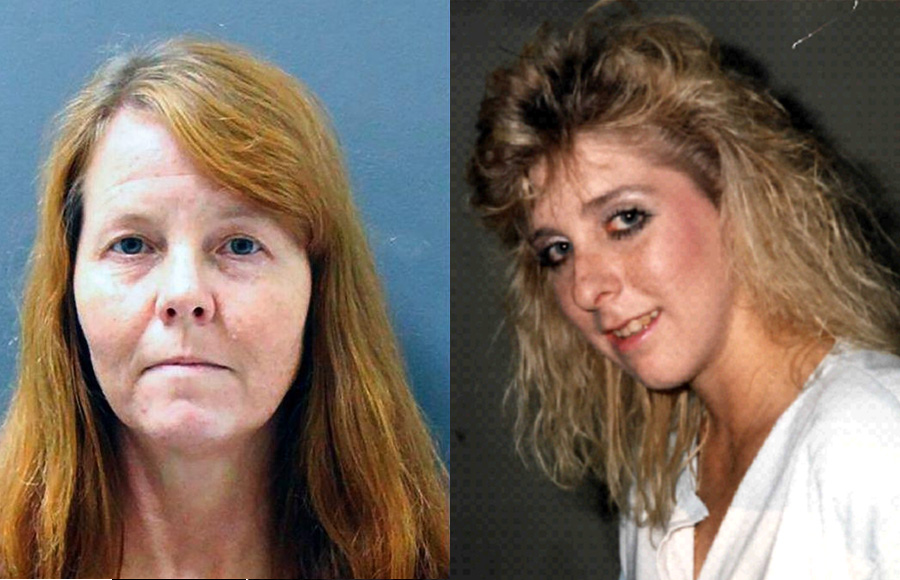 This Yavapai County Sheriff's Office photo shows Shelly Harmon, 50, after she was arrested in the 1988 death of Pamela Pitts (right). Pitts of Prescott, Arizona was murdered 30 years ago. Her body was found in 1988, in a pile of trash, burned beyond recognition.