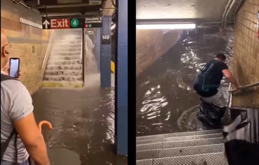 Social media was flooded with multiple videos of the watery impact of Elsa’s passing upon NYC, including footage of a woman stumbling into filthy, waist-deep water as she was making her way to the gates of the 157th Street No. 1 train station in Washington Heights.
