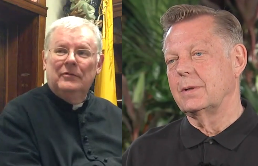 Father C. Frank Phillips, CR, founder of the Canons Regular of St. John Cantius (left) and , Father Michael Pfleger, who was temporarily removed from public ministry while the Archdiocese of Chicago.
