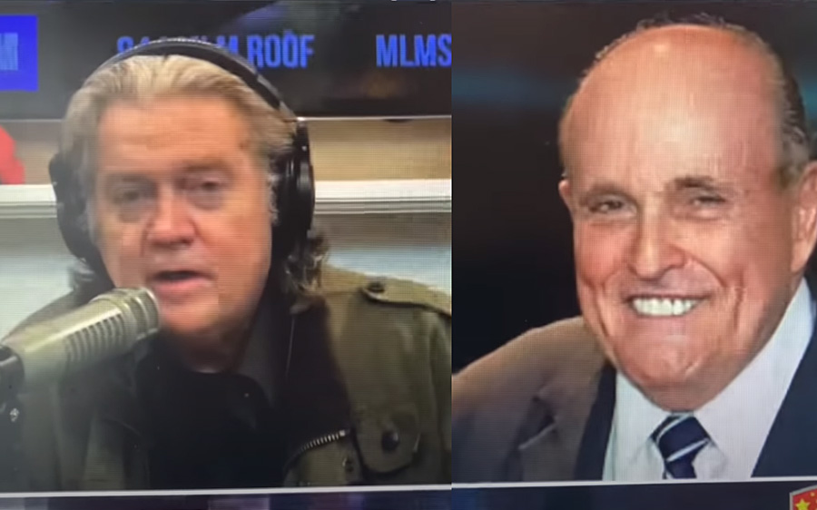 Steve Bannon’s War Room radio show where Rudy Giuliani discusses alleged 'Biden Crime Family Scandal'.