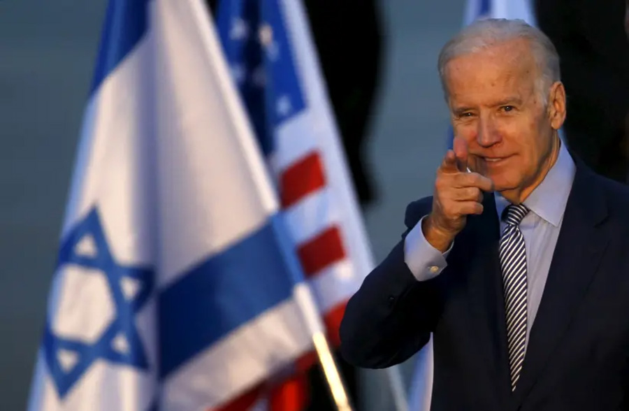 U.S. President Joe Biden, then Vice President, gestured after disembarking from a plane upon landing at Ben Gurion International Airport in Lod, near Tel Aviv, Israel March 8, 2016. Photo credit: REUTERS/BAZ RATNER.