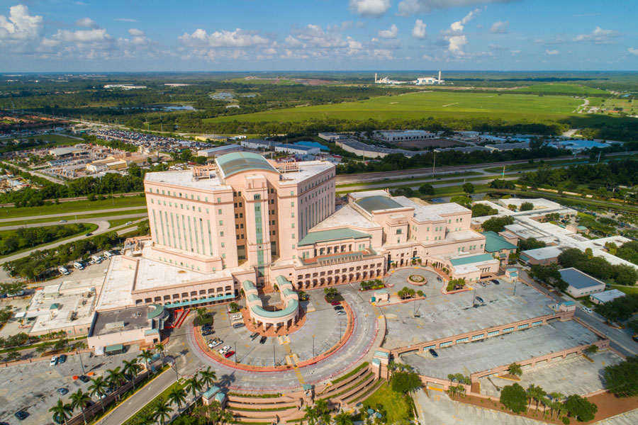 Aerial drone image of the VA Hospital medical center in Riviera Beach Florida on June 28, 2018. 