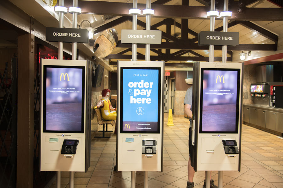 A McDonald's self-service kiosk in a Barstow McDonald's. McDonald's has been investing in self-service kiosks in the last several years. Barstow, California, July 15, 2019. File photo: Michael Gordon, Shutterstock.com, licensed.