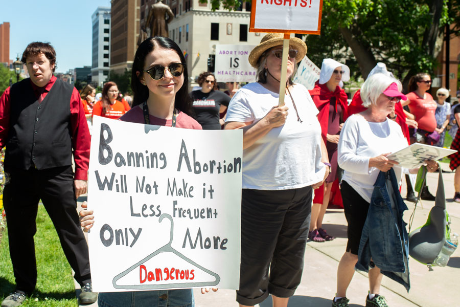 A pro-choice Abortion Ban Protest rally took place at the state capitol building.