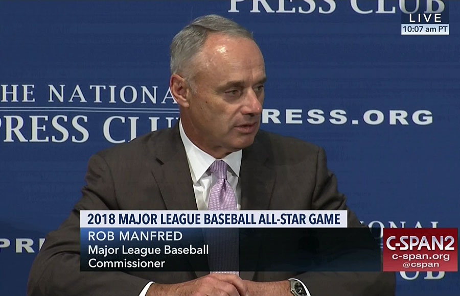 Major League Baseball (MLB) Commissioner Rob Manfred was the featured speaker at a luncheon hosted by the National Press Club in Washington, DC.