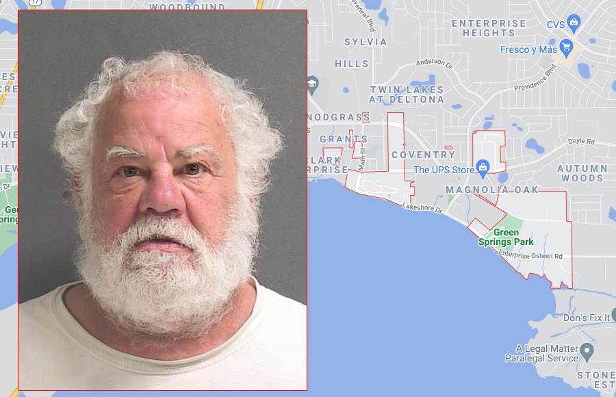 Patrick Grimaldi, 64 (DOB 11/19/1957), of DeBary Avenue in Enterprise, was arrested at his home this morning. Deputies started investigating the incident after it was reported by the snake’s owner on Nov. 23.