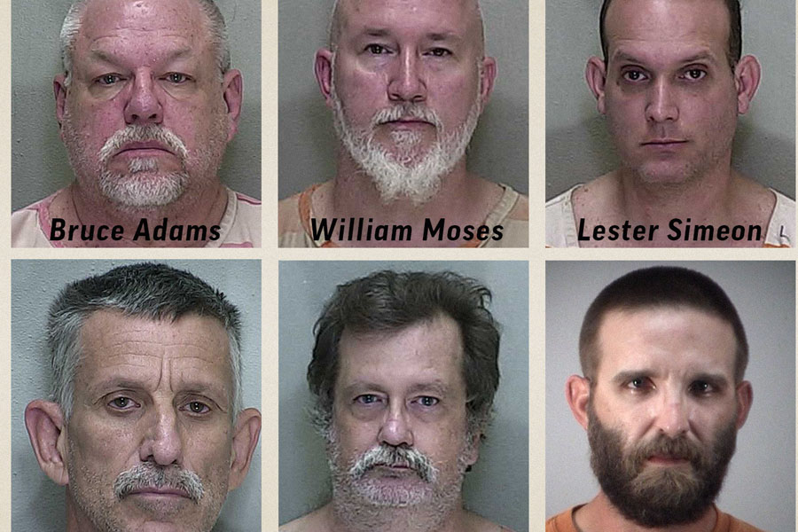 According to authorities, Lester Simeon, 40, Garrick Ortman, 36, William Moses, 50, Bruce Adams, 64, Alexander Clary, 63, Carey Croy, 55, were all arrested for exposure of sexual organs. Both Croy and Simeon had two counts of the same charge.