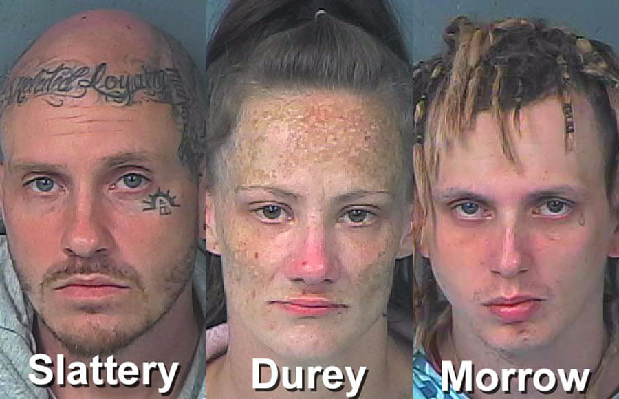 According to authorities, Steven Slattery, 36, Amber Durey, 35, and James Morrow, 25, were all arrested at the Grove Mobile Home Park on Broad Street in Brooksville.