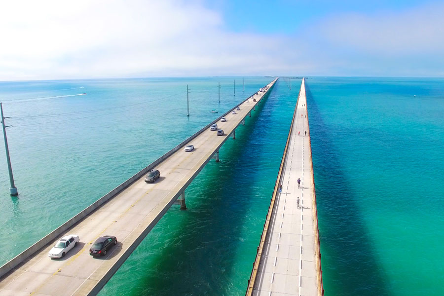 An aerial view of the Seven Mile Bridge in the Florida Keys, Monroe County, Florida. 