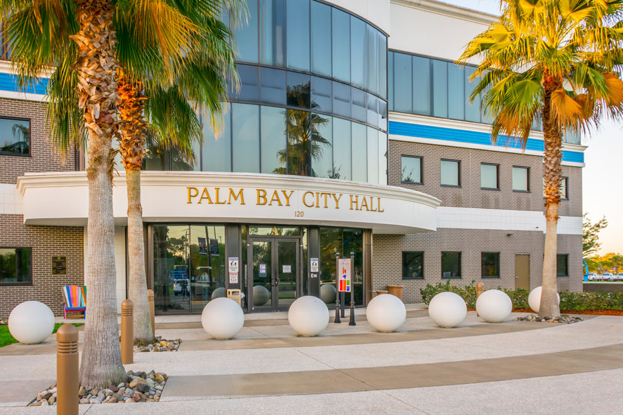 Palm Bay City Hall in Brevard County on Florida's east coast. Palm Bay, Florida, February 28, 2021.