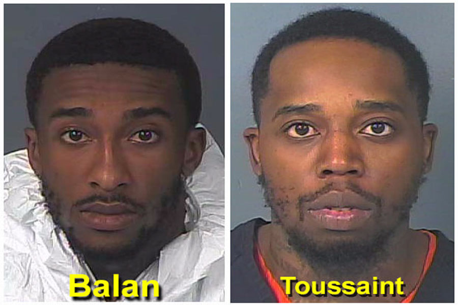 Two suspects, Bertin Balan Jr., 22, the passenger, and Barry Toussaint, 28, the driver, were located inside the vehicle. Both suspects were taken into custody without incident. A firearm was located in the possession of Toussaint and a BB gun was located underneath the seat where Balan had been sitting.