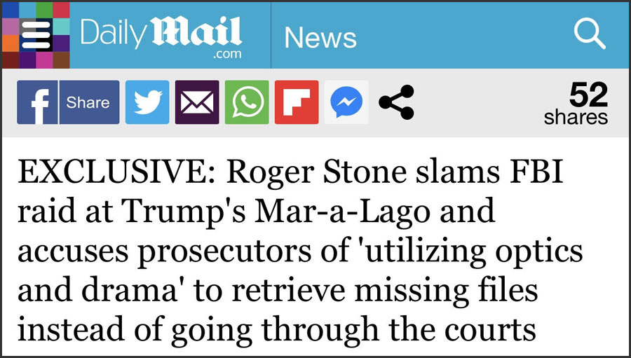 EXCLUSIVE: Roger Stone slams FBI raid at Trump's Mar-a-Lago and accuses prosecutors of 'utilizing optics and drama' to retrieve missing files instead of going through the courts