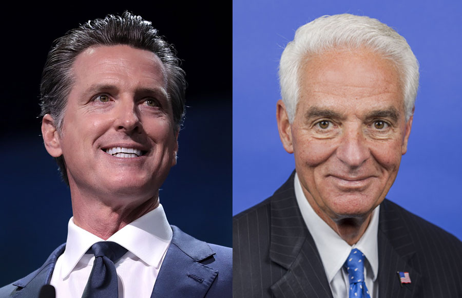 According to the Washington Times, California Gov. Gavin Newsom is sending money across the country to help Rep. Charlie Crist defeat Florida Gov. Ron DeSantis this November. Photo credit: Gage Skidmore (left), Office of the Clerk, U.S. House of Representatives (right).