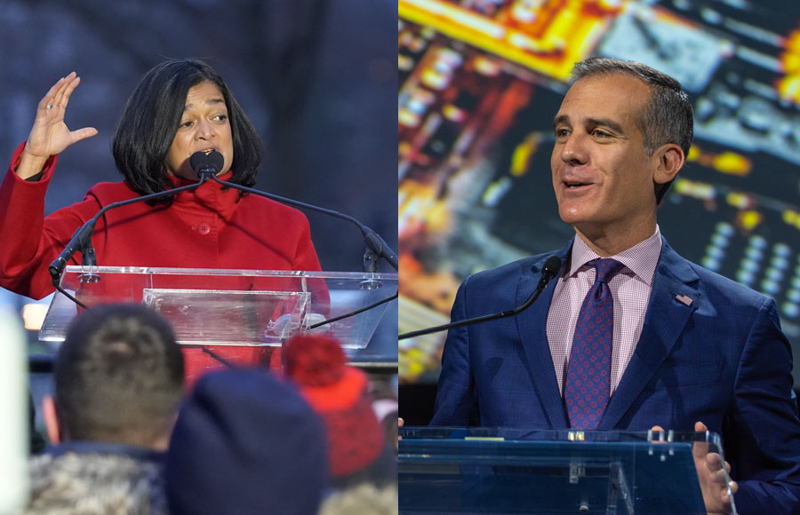 Rep. Pramila Jayapal, an Indian American congresswoman known for her far left views and Mayor of Los Angeles Eric Garcetti