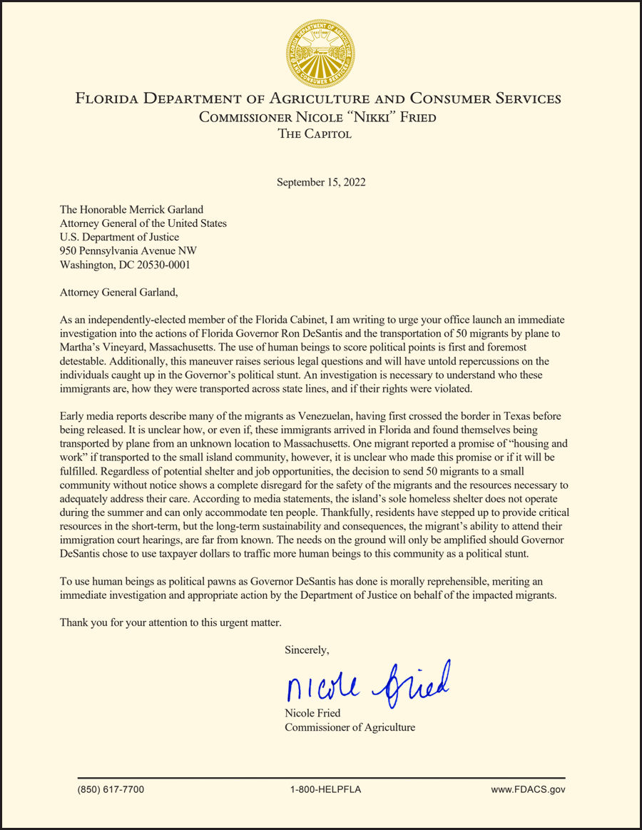 Peruse the Letter to Attorney General Garland. 