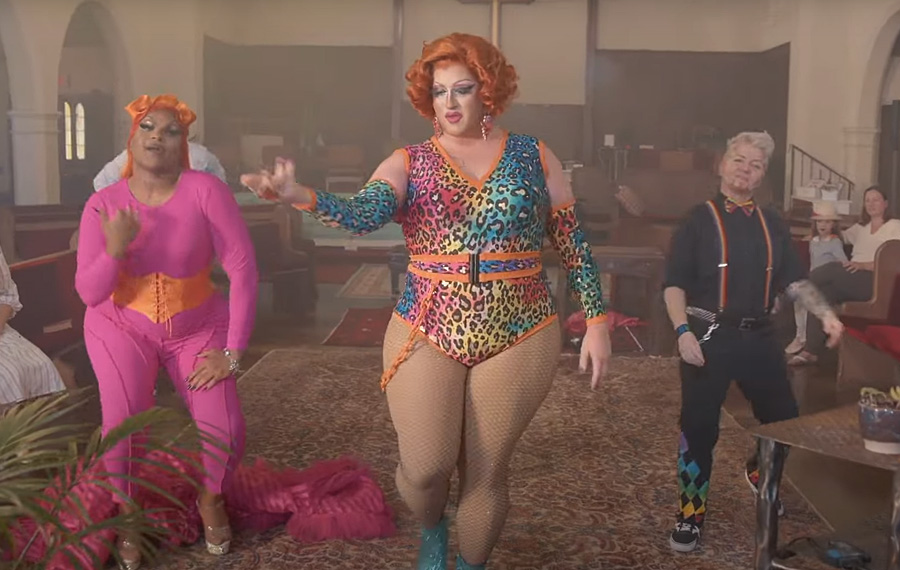 A drag queen and Derek Webb from Caedmon’s Call, a Christian band, released a music video mocking Christianity. Image credit: Flamy Grant / BIBLE BELT BABY / YouTube.