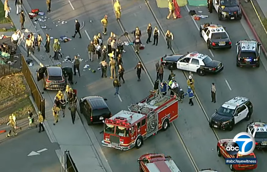 Investigators said about 22 people were injured, believed to be Los Angeles County Sheriff Department recruits. Image credit: ABC7 News Los Angeles / YouTube. 