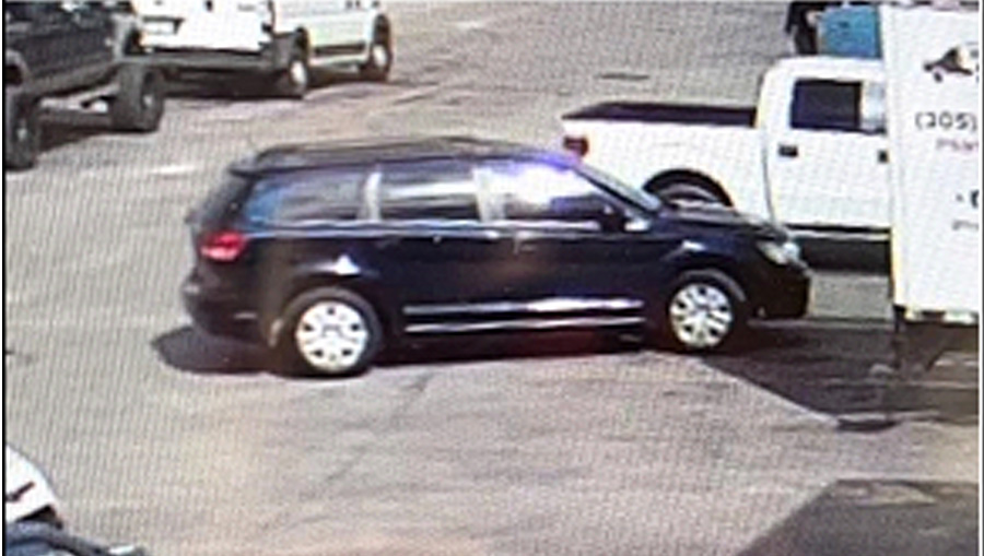 Video surveillance shows the male suspect arriving in a dark colored Dodge Journey.