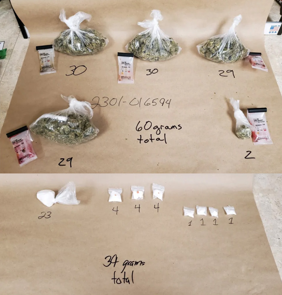 In total, the search revealed 119 grams that tested positive for cannabis and 39 grams that tested positive for cocaine. Based on these findings, Milton Harris was placed under arrest on multiple narcotics charges, to include trafficking of cocaine, possession of cannabis, and possession of drug paraphernalia.